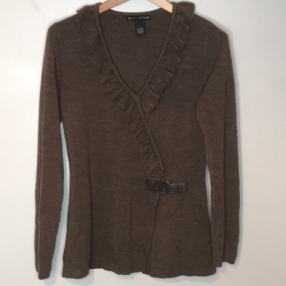 Suzie in the city brown ruffle wrap sweater Large
